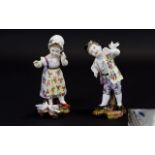 Volkstedt - Late 19th Century Fine Pair of Hand Painted Small Porcelain Figurines of Young Boy and