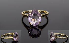 Ladies 9ct Gold Single Stone Amethyst Set Dress Ring. The Amethyst of About 3 cts.