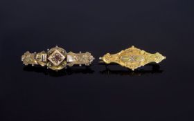 Victorian Period 15ct Gold Set Ornate Brooch with Central Diamond, Marked 15ct + a Victorian