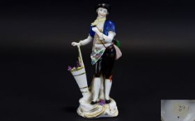 Samson - Derby Hand Painted Late 19th Century Porcelain Figurine of a Young Flowers Seller In 18th