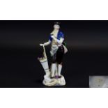 Samson - Derby Hand Painted Late 19th Century Porcelain Figurine of a Young Flowers Seller In 18th