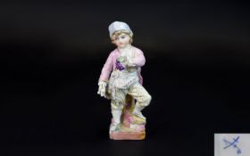 Meissen - Fine Quality 19th Century Porcelain Small Figure of a Young Boy Figure Holding a Bunch of