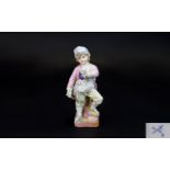 Meissen - Fine Quality 19th Century Porcelain Small Figure of a Young Boy Figure Holding a Bunch of