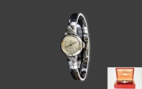 Cyma - Swiss 9ct White Gold Ladies Dress Watch with Diamond Set Corners to Bezel and Shoulder and