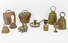 Collection Of Metalware Comprising Cow Bells,