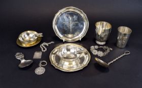 Mixed Lot Of Continental Silver, Mostly All With Engraved Presentations, Coin Dish,