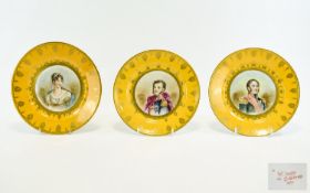 Sevres Style ( Copies ) 19th Century Trio of Porcelain Cabinet Plates with Hand Painted Portraits (