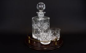Circular Gallery Tray With Glass Decanter And Two Tumblers