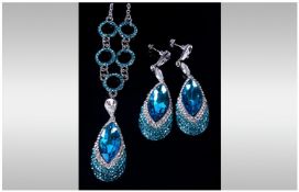 Turquoise Crystal Pear Drop Pendant Necklace and Earrings,