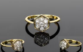 Ladies - Vintage 18ct Gold Set Diamond Cluster Ring.