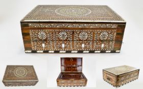 Early 20thC Indian Writing Slope, Profusely Inlaid Throughout In Ivory, Bone & Brass.