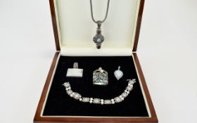 Mixed Lot Of Silver Jewellery, Comprising Mother Of Pearl Pendant, Pearl Set Bracelet,