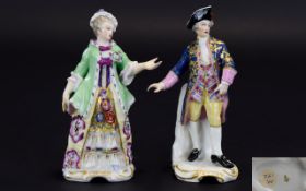 Samson - Derby Late 19th Century Fine Pair of Small Hand Painted Figures In The Chelsea Style of a