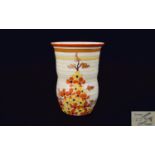 Clarice Cliff Hand Painted Nice Shaped Ribbed Vase Orange/yellow 'Hydrangea' c1934 Bizarre Range.