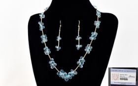 Gems Blue Topaz Set Silver Necklace with Matching Earrings. Marked 925 Sterling Silver.