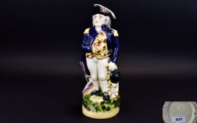 Staffordshire 19th Century Poly chrome Toby Jug / Figure In The Form of Horatio Lord Nelson,