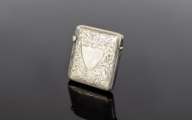 Edwardian - Period Silver Combined Hinged Vesta and Lighter with Chased Floral Decoration to Case.