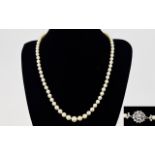 1930's Period Very Fine Quality Single Strand Cultured Pearl Necklace with 18ct White Gold and