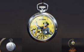 Ingersoll Jeff Arnold Cowboy Automation Chrome Cased Mechanical Pocket Watch. c.1950's / 1960's.
