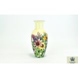 Tupton Ware Hand Painted Tube lined Vase - Spring Flowers on Yellow Ground.