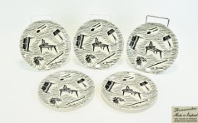 Ridgway Pottery 'Homemaker' Side Plates (5) in total. c 1950's. Abstract black and white design.