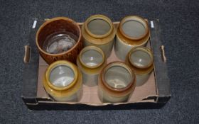 Collection Of Six Stoneware Storage Jars