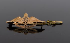 Royal Flying Corps World War I 9ct Gold Sweetheart Brooch with Attached Safety Chain.