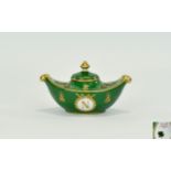 French First Empire 1804 - 1815 Period Sevres Style Lidded Ink Well In Green Colour and Painted