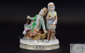Potschapel Dresden - Mid 20th Century Hand Painted Porcelain Figure Group ' Winters Tale ' Young