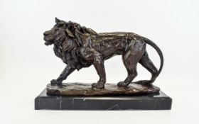 A Large and Impressive Contemporary Bronze Figure of a Male Lion In a Standing Position.