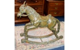 Large Bronze Green Patinated Rocking Horse, Height 38 Inches,