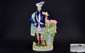 Staffordshire Pottery 19th Century Large Hand Painted and Impressive Flat Back Figure of a Highland