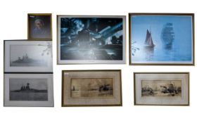 Collection Of 7 Framed Prints, To Include Two Military War Ships,