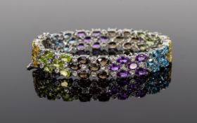 Multi Gemstone Three Row Bracelet,