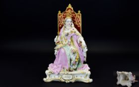 Sitzendorf Very Fine Late 19th Century Large and Impressive Hand Painted Porcelain Figure of Queen