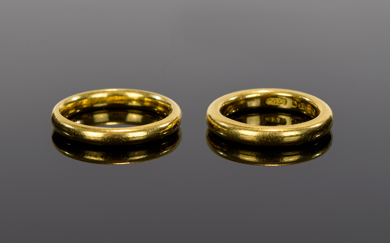 22ct Gold Wedding Bands ( 2 ) Two In Total. Fully Hallmarked For The 1930's. Weight 10.8 grams.
