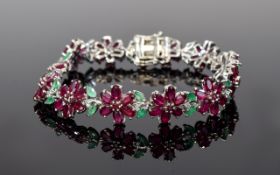 Ruby and Emerald Flower Line Bracelet,