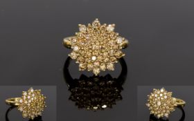 Ladies - 9ct Gold Set Diamond Cluster Ring. Flower Head Setting.