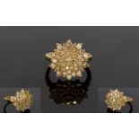 Ladies - 9ct Gold Set Diamond Cluster Ring. Flower Head Setting.