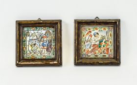 A Pair Of Late Nineteenth Century Decorative Figurative Tiles two ceramic tiles, possibly Dutch or
