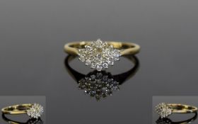 Ladies 9ct Yellow Gold Set Diamond Cluster Ring with Bright Diamonds, Est Diamond Weight 50 pts.