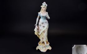 Limbach / Style 19th Century German Hand Painted Porcelain Figure of An Elegant Young Lady In 18th