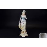 Limbach / Style 19th Century German Hand Painted Porcelain Figure of An Elegant Young Lady In 18th