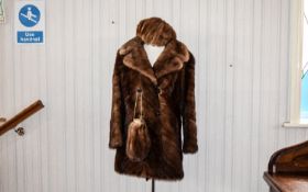 Vintage Plush Mink Chevron Pattern Coat Also A Mink Bag And Matching Hat 1970's three quarter dark