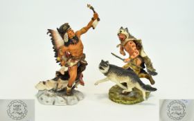 Franklin Mint Fine and Realistic Hand Painted Porcelain North American Indian Figures From The 19th