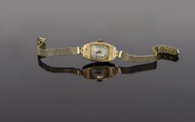 Ladies two Tone 1920's 9ct Gold Watch Attached To A 9ct Gold Mesh Bracelet Swiss movement, 15