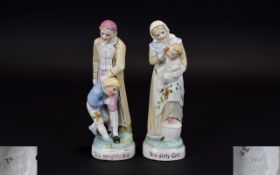 Conta and Boehme Pair of Hand Painted Mid 19th Century Ceramic Novelty Figures ( 2 ) c.1850's.
