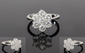 18ct White Gold Diamond Set Cluster Ring, In a Flower head Setting. Hallmark London 1975.