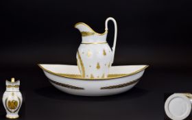 French First Empire 1804 - 1815 Period Limoges Painted Gold and White Water Jug and Bowl,