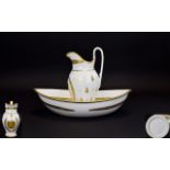 French First Empire 1804 - 1815 Period Limoges Painted Gold and White Water Jug and Bowl,